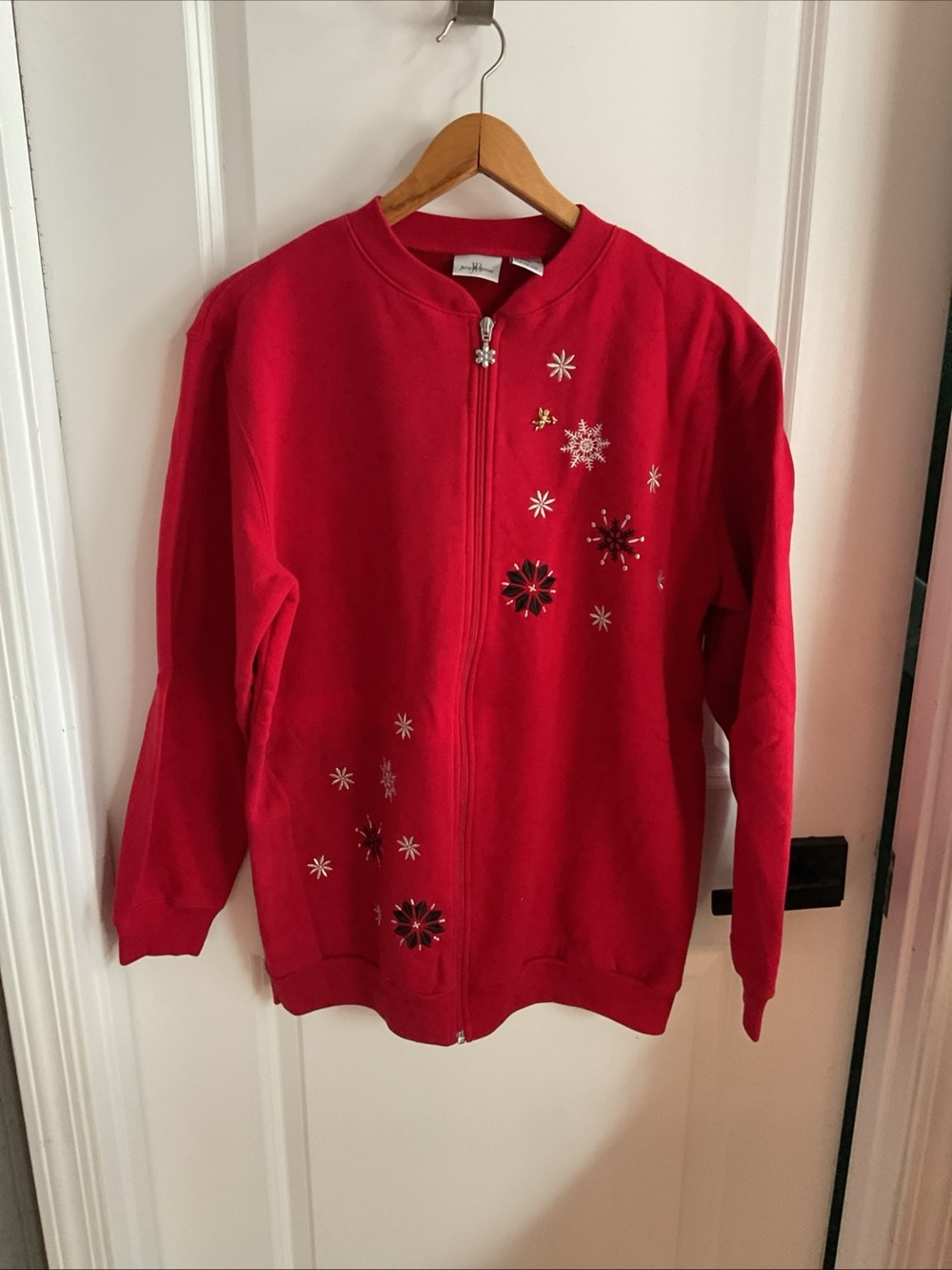 Jenny Buchanan - Red Embellished Zip-Front Holiday Sweatshirt - Ladies Sz Large